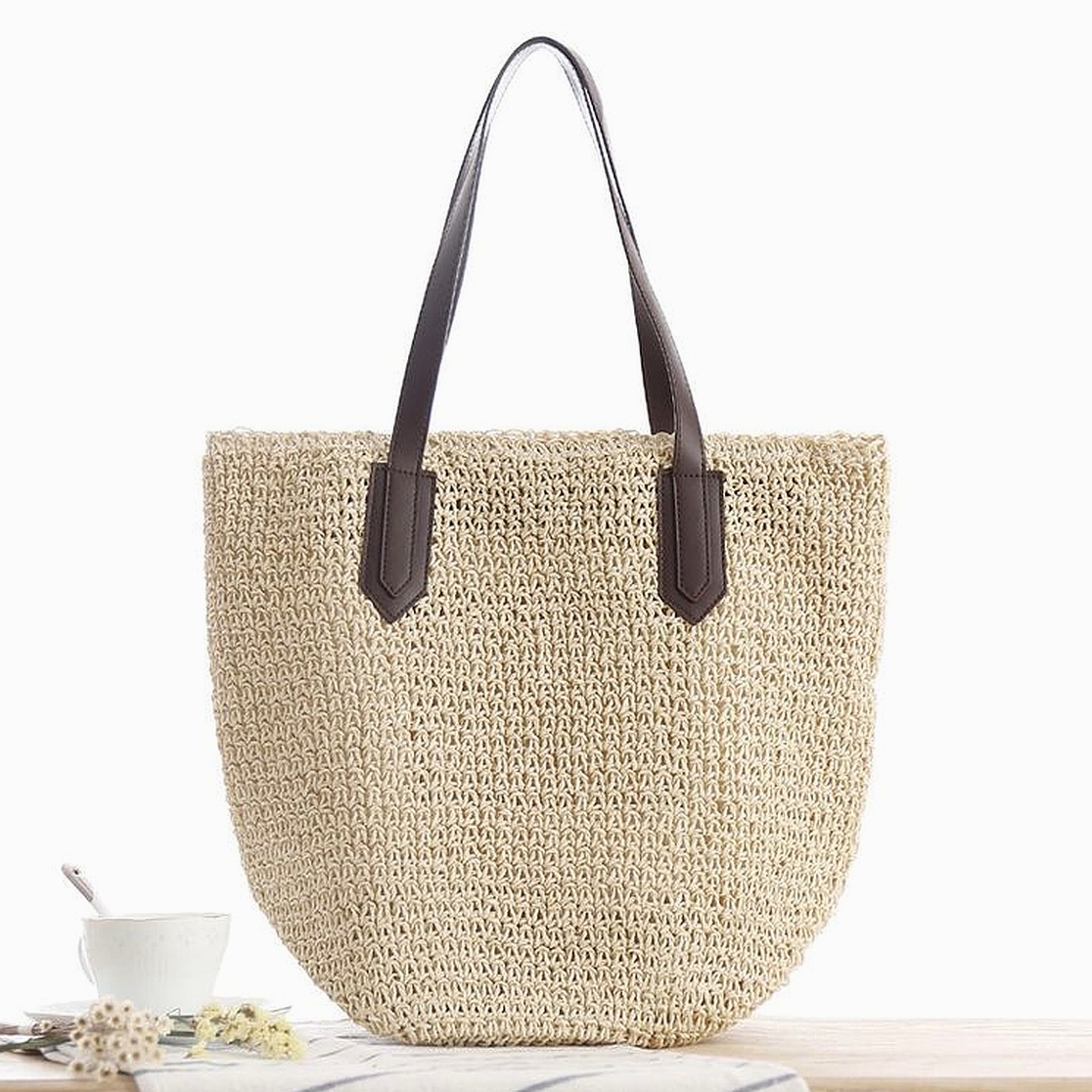 Straw Mori Women's Shoulder Woven Beach Casual Tote Bag - Image 7