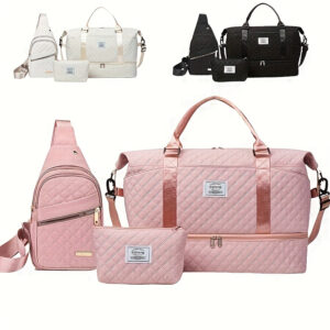 3-Piece Travel Luggage Set – Diamond Quilted Carry-On Bags With Detachable Organizers