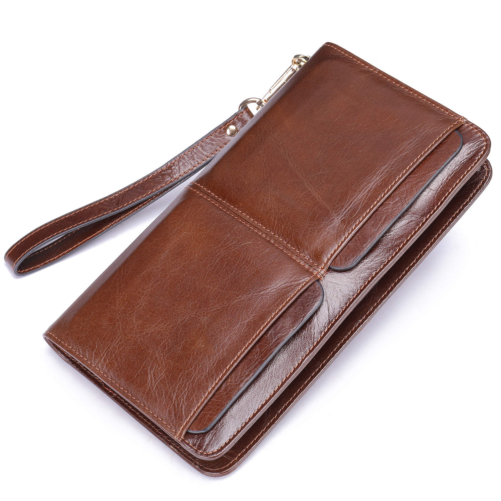 Supply Business Double Pocket Long Wallet Multi Card Slots Genuine Leather Men's Handbag Clutch Bag - Image 3