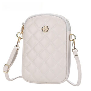 Women Quilted Phone Crossbody Bag, Double Zipper Small Vertical Shoulder Purse, Lightweight Mini Sling Bag With