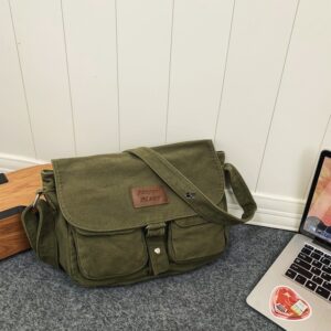 New Retro Canvas For Middle And Hih School Students, Lare Capacity Travel Storae Ba, Simple Solid Color Crossbody