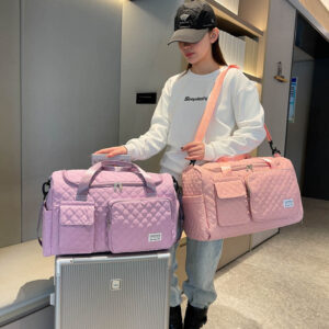 Embossed Rhombus Trend Fitness Large-capacity Shoe Compartment Dry And Wet Separation Yoga Bag, Oblique Span Travel Bag