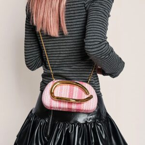 Trendy Straw Woven Round Clutch Evening For Women, European And American Retro Fashion Chain Shoulder Bag, Stylish