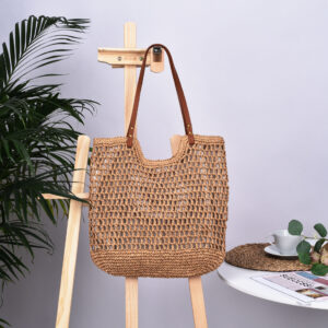 2026 hand-woven straw woven hollow Internet celebrity cross-border hot selling hot-selling hand-held shoulder tote linen