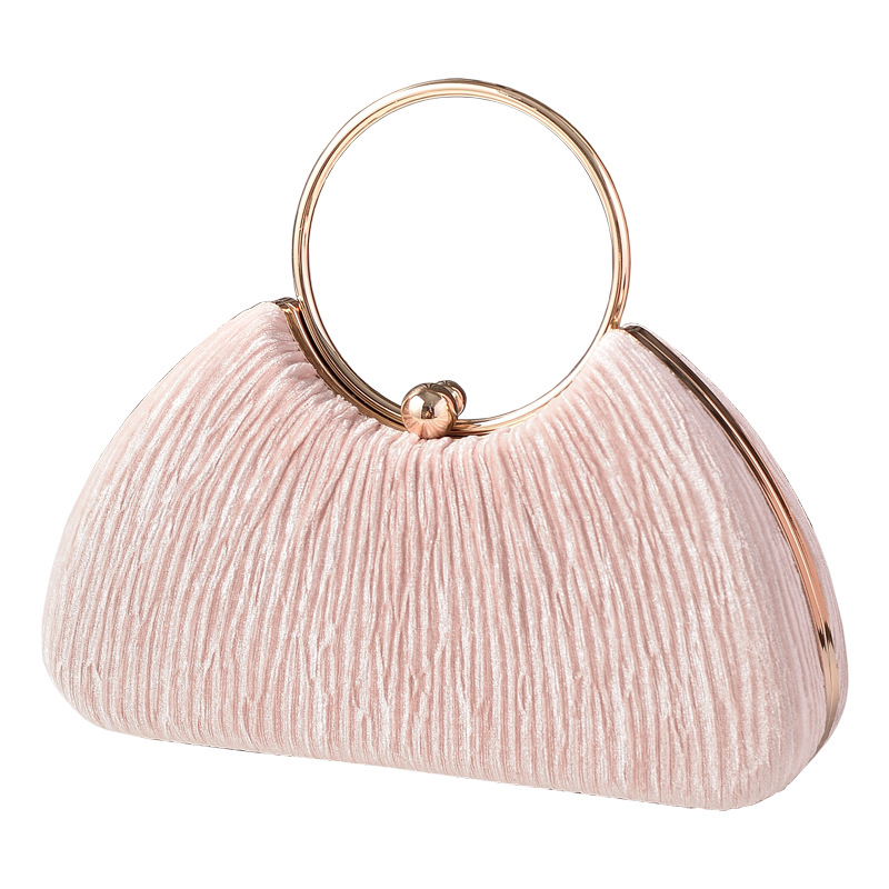 New Velvet Party Metal Ring Portable Dinner Wrinkled Silver Banquet Dress Chain Women's Bag - Image 5