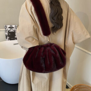 Mink Fur Pleated Cloud High-end Single Shoulder Crossbody Bag, Women’s Fashion Trend Plush Bag