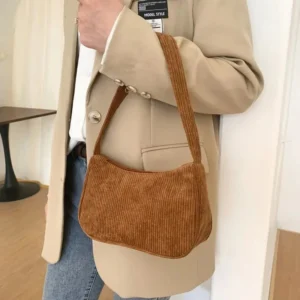Retro Underarm Womens Half Moon Shoulder Bag Fashion Solid Color Small Handbags For Women Zipper Corduroy Clutch 250714