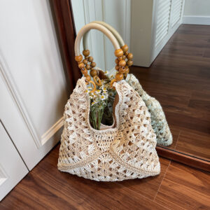 Woven Hand-held Tote Women’s Contrasting Color Shoulder Bag, Casual Armpit Bag