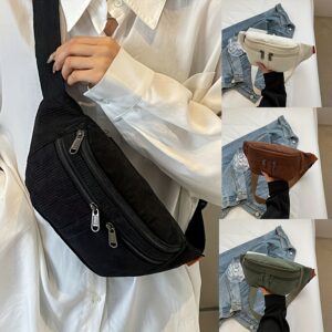 Retro Corduroy Multi Zipper Fanny Pack Unisex Adjustable Strap Casual Street Style Crossbody Chest Waist Sling Bag