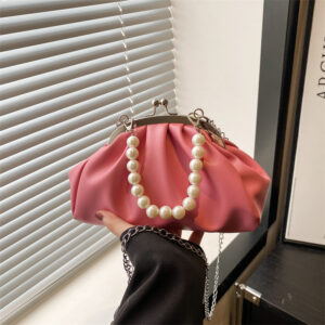 Pearl Handbag For Women 2026 New Niche Pleated Chain Crossbody Small And Exquisite Clip Bag