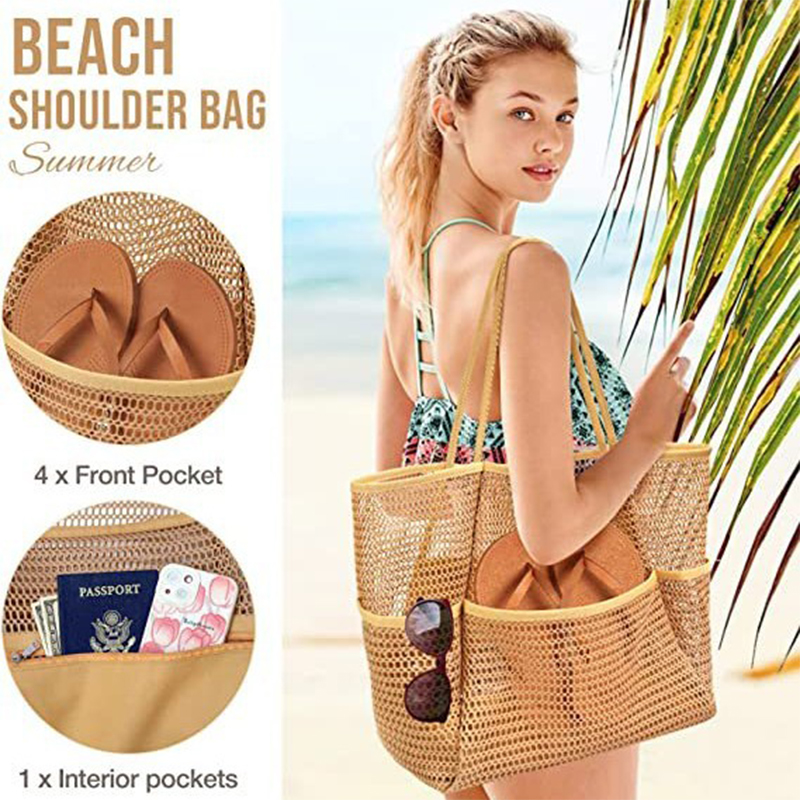 New Women Swimming Beach Mesh Ladies Shoulder Large-capacity Travel Portable Storage Bag Multifunction Handbag