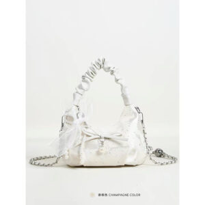Korean-style Sweet Bowknot Polka Dot Shoulder Crossbody Bag For Women, Cute Handbag With Pleated Design, Exquisite And