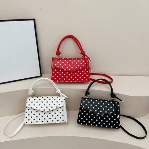Cute White Black Polka Dot Ladies Small Square Knotted Top Handle Handbag Removable Strap Crossbody Bag Elegant Daily