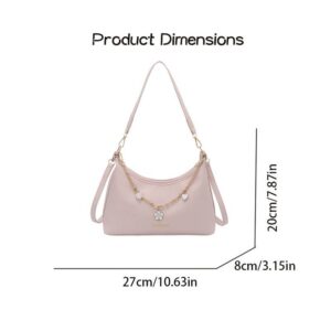 Black Crinkle Leather Moon Bag Women Flower Heart Chain Crossbody Shoulder Purse