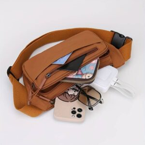 Unisex Canvas Multi Zipper Fanny Pack Adjustable Waist Belt Bag Outdoor Sports Casual Travel Crossbody Hip Sling Pouch