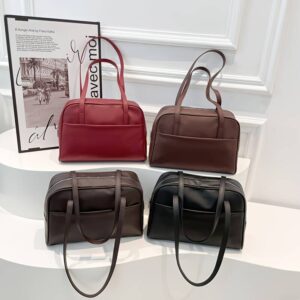 Solid Leather Large Shoulder Tote Bag Women Minimalist Office Commute Underarm Handbag