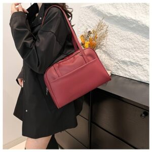 Solid Leather Large Shoulder Tote Bag Women Minimalist Office Commute Underarm Handbag