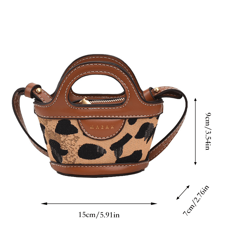 Retro Rhombus Plaid Spliced Leather Mini Handheld Bucket Bag Ladies Thin Strap Handbag - Image 12