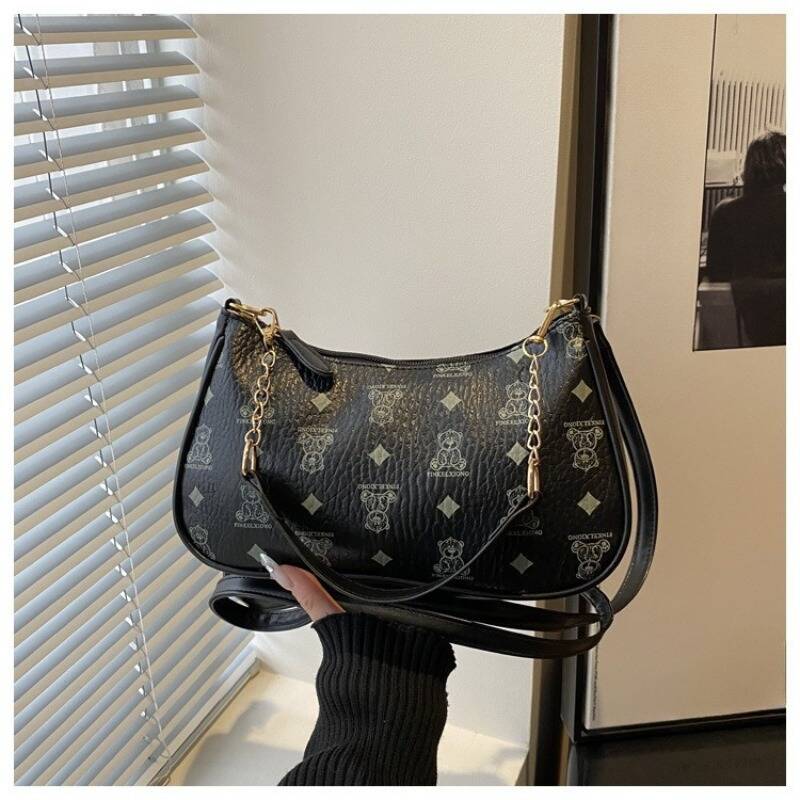 Y2K Classic Pattern Mini Hobo Bag Ladies Metal Chain Strap Handbag - Image 3