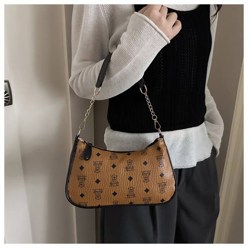 Y2K Classic Pattern Mini Hobo Bag Ladies Metal Chain Strap Handbag