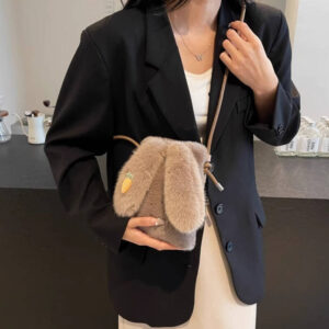 White Fluffy Rabbit Ear Crossbody Women Carrot Embroidery Plush Mini Phone Shoulder Bag