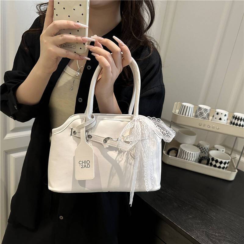 Pink Lace Bow Mini Satchel Bag Women Top Handle Adjustable Crossbody Daily Handbag - Image 3