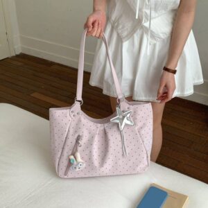 Full Of Youthful Charm, Polka Dot Tote Bag, 2026 New Korean Style, Large Capacity, Versatile For Commuting, PU Handbag,