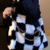 Checkerboard bag with chain