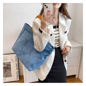 Blue denim Bag Female Saturn Stereo Embroidered casual Large capacity commuter shoulder Tote bag