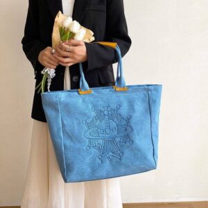 Blue denim Bag Female Saturn Stereo Embroidered casual Large capacity commuter shoulder Tote bag