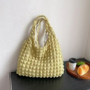 Korean Style Pleated Puff Girls, Single Shoulder Handheld Lunch For Work, Trendy Large Capacity Cloud Underarm Tote Bag