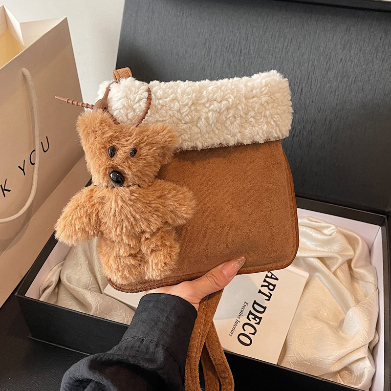 2026 Autumn New Plush Matte Simple Patchwork Cute Pocket Single Shoulder Trendy Fashion Crossbody Women's Bag