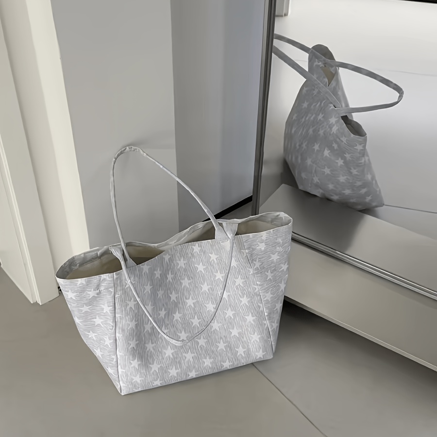 Korean Style Star Pattern Canvas Shoulder Tote Bag Ladies Casual Daily Commute Handbag - Image 3