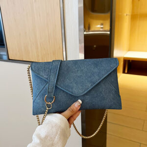 Denim Blue Shoulder Bags Women Design Chain Strip Crossbody Bag Work Study Street Tote Purses Underarm Small Handbag