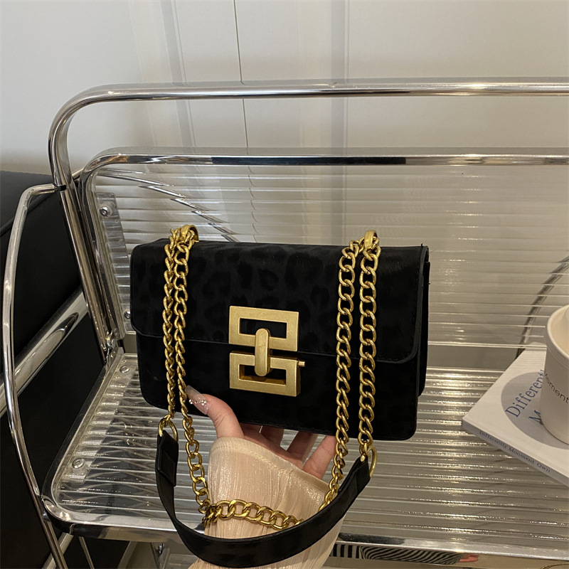 Leopard Print Women's Fashion Popular Lock Chain Crossbody Shoulder Small Square Bag