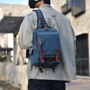 Men’s Casual Water Proof Shoulder Large Capacity Canvas Backpack Outdoor Chest Messenger Bag