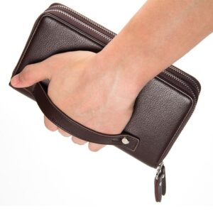 Baellerry Men’s Clutch PU Leather Large Capacity Double Zipper Handbag With Business Solid Color Wallet