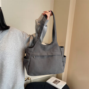 Large-capacity Multi-pocket Solid Color Vintage Autumn And Winter Canvas 2026 New Simple Fashion Versatile Women’s