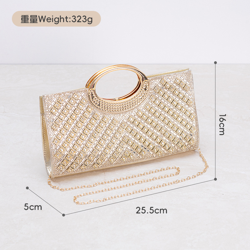 Round Ring Shiny Rhinestone Handbag Matching Evening Dress Banquet Wedding Party Bag - Image 2