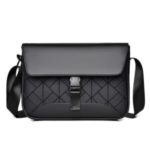 Premium Men’s Diamond Plaid Crossbody – Classic Leather Shoulder Bag For Business Commuting & Street Style