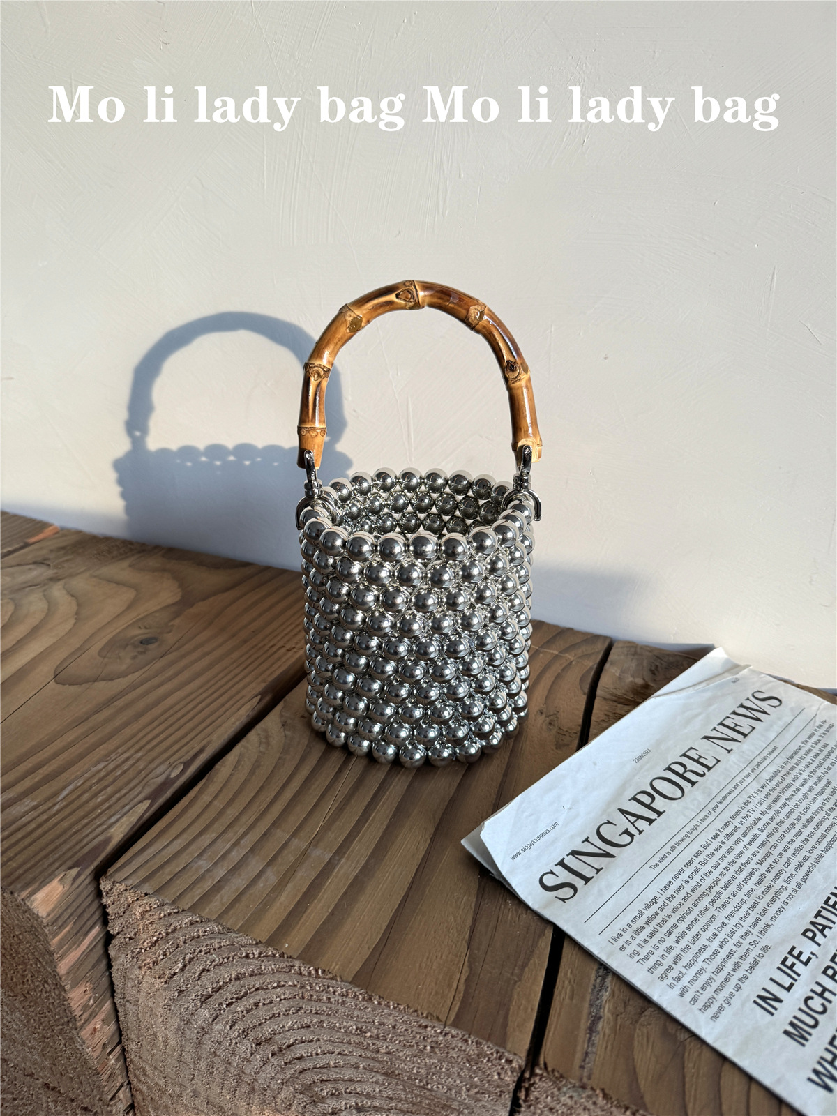 Bucket Bamboo Advanced Sense Of Metal Pearl Beaded Women's Bag - Image 4