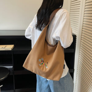 Cross-Border Casual Color-Block Embroidered Pony Underarm Canvas 2026 New Large Capacity Textured Versatile Shoulder Bag