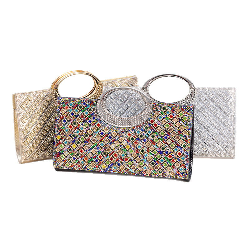 Round Ring Shiny Rhinestone Handbag Matching Evening Dress Banquet Wedding Party Bag - Image 5