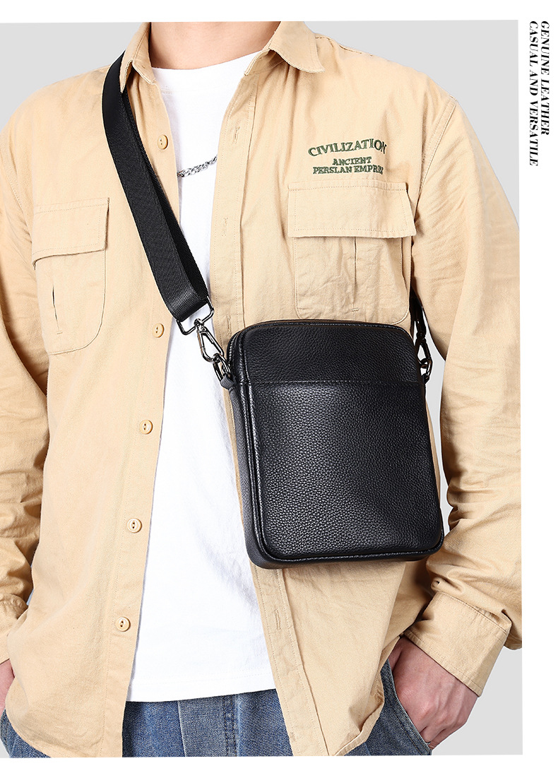 Head Layer Retro Leather Square Bag, Cowhide Vertical Versatile Small Shoulder Bag - Image 2