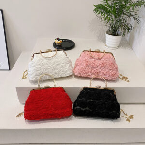 Evening Bag Women, Chinese Style, Three-Dimensional Flowers, Stylish Bride Bag, Fashionable Chain, Single Shoulder,