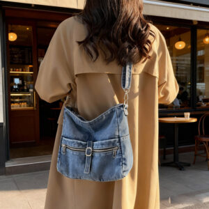 Korean Version Niche Design Denim Bag For Women, Vintage Casual Shoulder High-end Mommy Bucket Crossbody Bag, Trendy