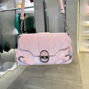 Sweet Pink Quilted Buckle Shoulder Bag Ladies Fashion Versatile Commute Crossbody Purse