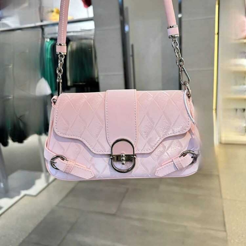 Sweet Pink Quilted Buckle Shoulder Bag Ladies Fashion Versatile Commute Crossbody Purse - Image 2