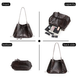 Women’s Vintage-Inspired Bucket With Studded Detail & Chain Strap Adjustable Shoulder Crossbody Bag For Casual Chic