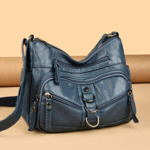 New Soft Fashionable Mother Crossbody Middle-aged Shoulder Bag, Washed Leather Large Capacity Women’s Bag